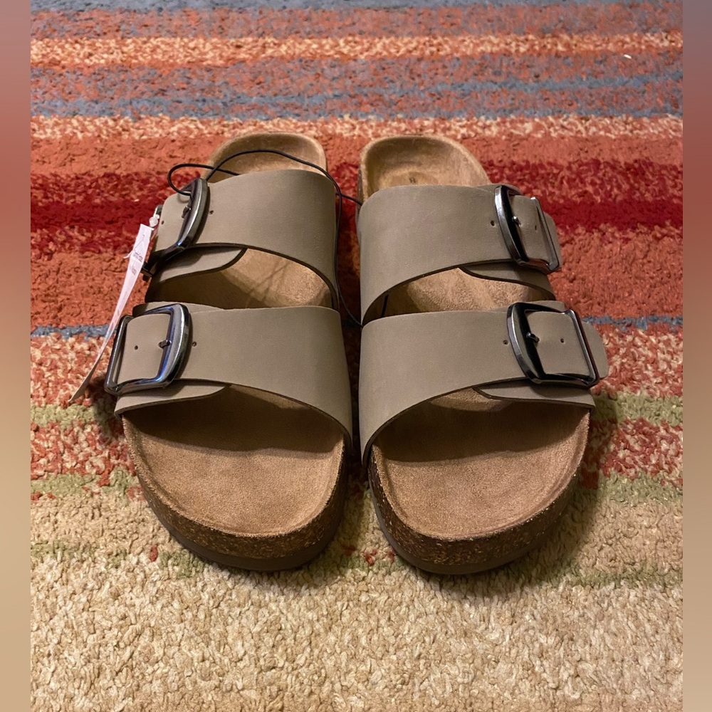 Tan Double Strap Sandals with Buckles